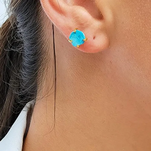 Miniatura 93 de Aretes de piedra preciosa natural en bruto con oro amarillo sobre plata de ley 925, 6 a 0.276 in, regalo de piedra de nacimiento de calidad genuina