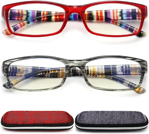 Gafas de lectura con bloqueo de luz azul para mujer, paquete de 2 lentes de lectura con pantalla azul con estuche de aumento 1.0