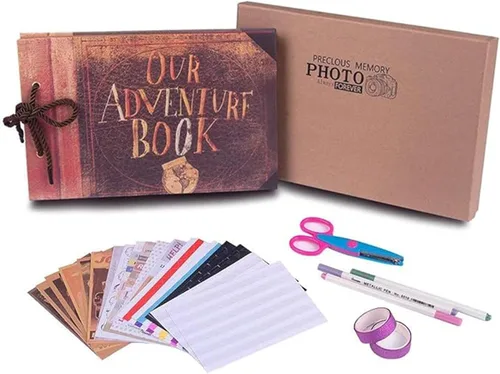 RECUTMS Nuestro Libro de Aventuras con Caja de Regalo, Mejor Álbum de Fotos Scrapbook DIY de 80 Páginas, Álbum Retro de Fotos de Boda para Amantes,