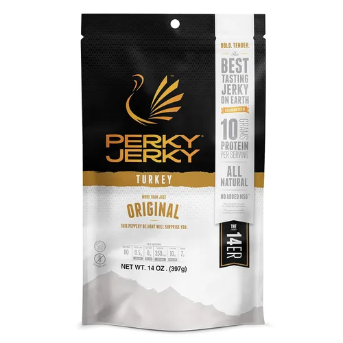 Miniatura 8 de Perky Jerky Jammin' Jamaican Turkey Jerky, 14oz – Bajo en sodio – 11g de proteína por porción – Bajo en grasa – 100% de origen estadounidense