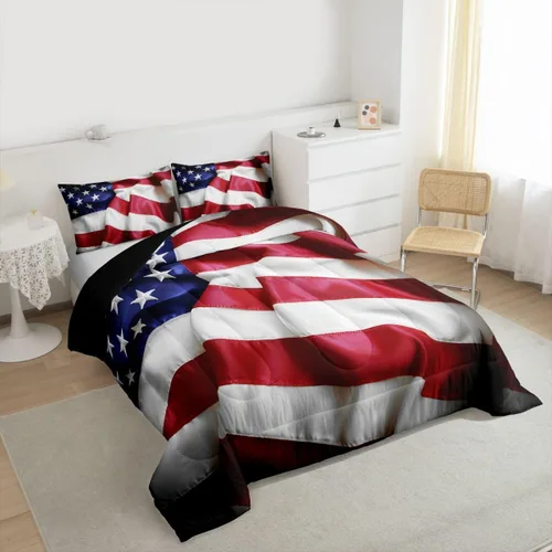 Miniatura 4 de Erosebridal - Juego de edredón con bandera estadounidense, juego de edredón de plumón tamaño individual para niños y adolescentes, juego de edredón