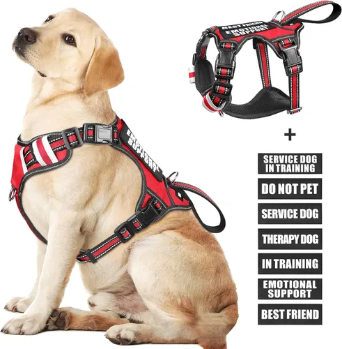 Miniatura 10 de Arnés para perro de servicio WINSEE sin tirones con 7 parches para perros, arnés reflectante para mascotas con asa acolchada y duradera