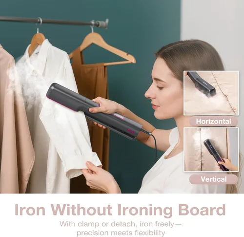 Miniatura 5 de Newbealer Plancha de viaje con voltaje global (abrazadera), vaporizador de ropa de 100-240V, planchado en seco y 2 niveles de vapor, suela de Ashpink