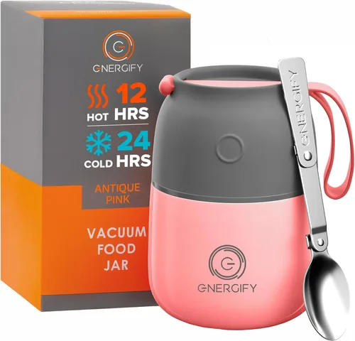 Tarro de comida aislado al vacío. Tazón grande de 12 onzas incluye cuchara plegable, taza. Boca ancha para mantener bebidas calientes y frías, sopa,