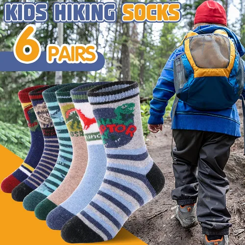 Miniatura 2 de ANTSANG Calcetines de senderismo de lana para niños, cálidos, gruesos, térmicos, para invierno, calcetines para snowboard, 6 pares, Nieve