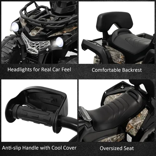 Miniatura 6 de Costzon ATV para niños, vehículo eléctrico de cuatro ruedas de 12 V con función de avance/atrás, 2 velocidades, música, faros, cesta de Negro