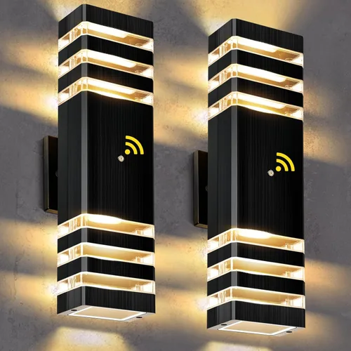 Miniatura 10 de Paquete de 2 lámparas de exterior del atardecer al amanecer, luz de porche moderna color negro mate IP65, bombillas LED de 3000 K, accesorios