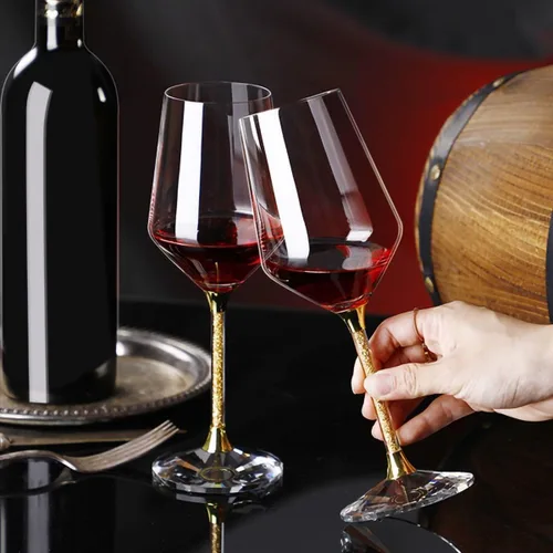 Juego de 6 copas de vino tinto de alta calidad con soporte de cristal, elegantes copas de diamante para cenas familiares, 100% hechas a mano