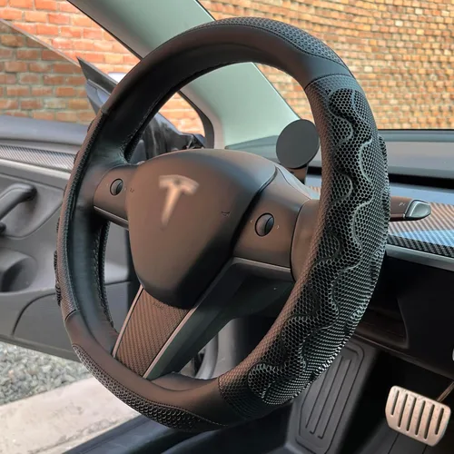 Miniatura 11 de PINCTROT Comfy Grip - Funda para volante para Tesla Model Y/3 2016-2025 2026 Standard/Highland/Juniper, forma de D de 14 pulgadas tamaño pequeño