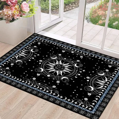 Miniatura 23 de 5' X 7' Alfombra con diseño de sol y luna, alfombras boho celestiales para dormitorio, sala de estar, estilo bohemio, oculto, media luna, solar