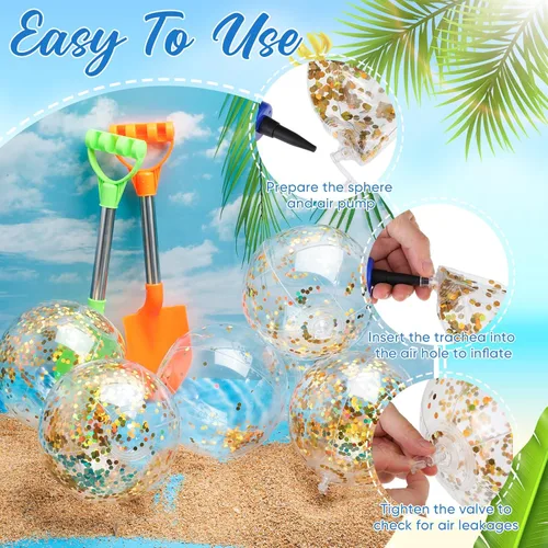 Miniatura 3 de Hungdao 25 bolas inflables de playa con purpurina de 8 pulgadas, mini bola de confeti flotante transparente para niños, pelota de fiesta temática
