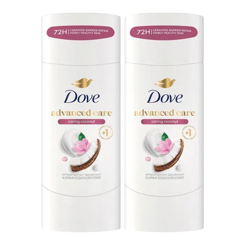 Dove Advanced Care - Desodorante antitranspirante en barra Caring Coconut (coco), 2 unidades para mujer, 48 horas de protección y axilas suaves y
