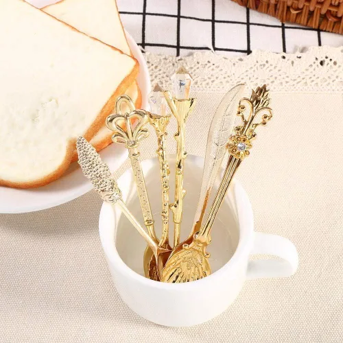 Miniatura 2 de Juego de 6 cucharas de café vintage, mini cuchara dorada para servir postre para helado y bar en casa, 4.5 x 0.7 pulgadas
