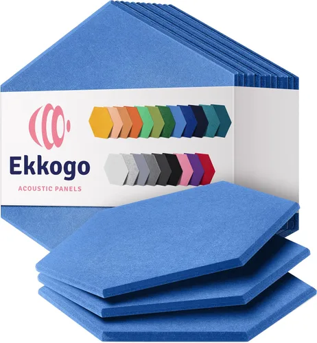 Miniatura 88 de Paneles insonorizantes de alta densidad para pared, forma hexagonal, paquete de 12 unidades de 14" x 12.1" x 0.4", color azul mezclilla Azul denim