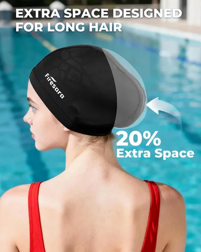 Miniatura 7 de Gorro de natación de tela Firesara, gorro de baño de alta elasticidad mantiene el cabello limpio y transpirable, se ajusta tanto al cabello largo