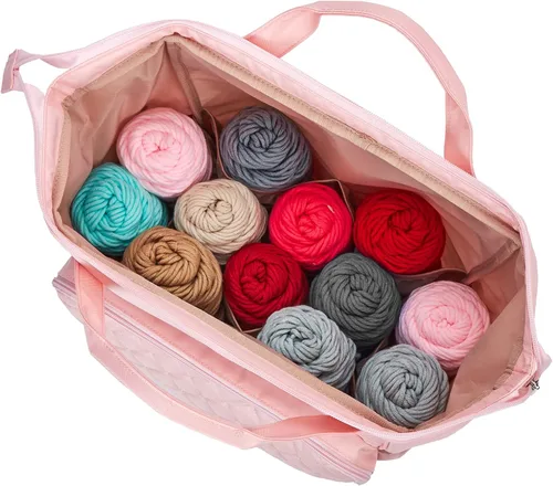 Miniatura 4 de HOMEST Mochila de Bolso para Tejer, Organizador de Almacenamiento para Crochet, Porta Hilos Grande con Bolsillo Frontal Personalizado para Rosa