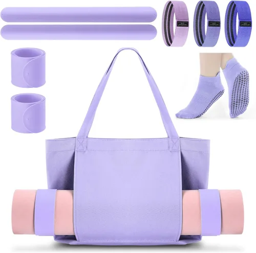 Miniatura 9 de Conjunto de bolsa de yoga Halloscume para mujeres que incluye bolsa tote para esterilla de yoga, banda de resistencia Booty, calcetines deportivos