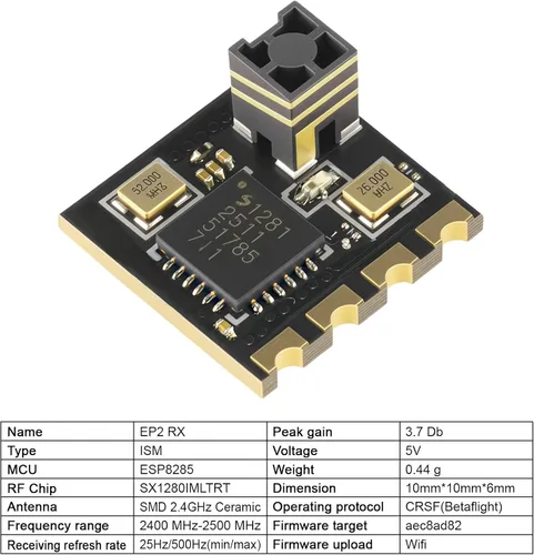 Miniatura 3 de Happymodel ELRS PP 2.4GHz RX SX1280 EXPRESSLRS Nano Receptor de largo alcance (EP2 RX)