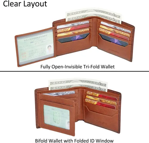 Miniatura 4 de VANNANBA Cartera de cuero de grano completo de gran capacidad con 2 ventanas para identificación, 11 ranuras para tarjetas, 2 bolsillos