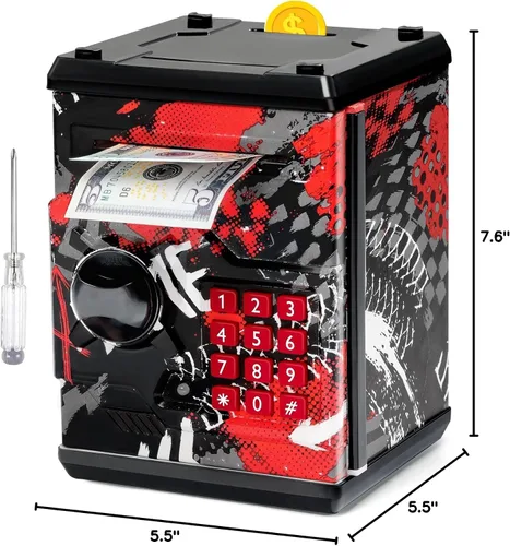 Miniatura 9 de Alcancía de cajero automático para niños y niñas, Vcertcpl - Mini alcancía de monedas con contraseña, caja de ahorro con agarre automático