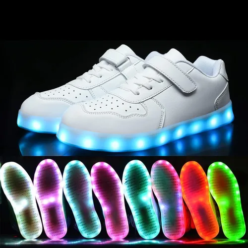 Miniatura 3 de Wooowyet Kids LED Sneakers for Boys Hook&Loop Low Light Up Shoes LED Girls USB Recharging