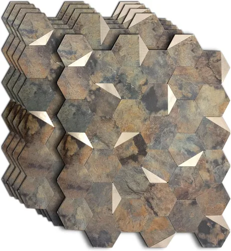 Azulejo de pared de PVC autoadhesivo de 5 hojas para cocina, baño, adhesivo de aluminio hexagonal autoadhesivo de 12 x 10.4 x 0.15 pulgadas (5,