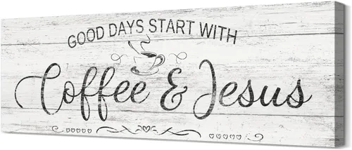 Miniatura 7 de Letrero cristiano de café para decoración – Good Days Start with Coffee & Jesus – Placa de lona rústica para colgar en la pared del hogar, cocina