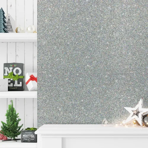 Miniatura 2 de VEELIKE Papel tapiz holográfico con purpurina plateada de 15.7 x 118 pulgadas, para pegar y despegar, extraíble, papel de contacto con purpurina