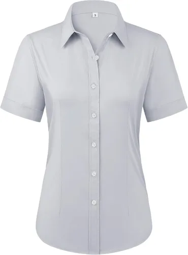 Miniatura 12 de Siliteelon - Camisas de vestir con protección contra manchas, sin arrugas, de manga corta, color liso, con botones, para mujer
