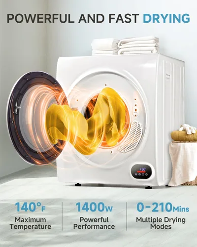 Miniatura 2 de Feelfunn - Secadora de ropa portátil de 3.5 pies cúbicos - Secadora de ropa de 1500 W con tambor de acero inoxidable, carga frontal, panel táctil