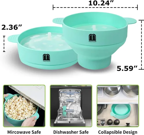 Miniatura 3 de MMUGOOLER - Máquina de palomitas de maíz de silicona original para microondas, cuenco plegable con tapa, sin BPA y apto para lavavajillas, rápido