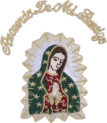Miniatura 5 de Parche bordado para bautizo con la Virgen María Nuestra Señora de Guadalupe para planchar (plata, sin palabra, 2.5 x 1.75 pulgadas)