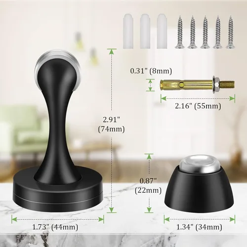 Miniatura 2 de Topes magnéticos para puerta, topes de puerta negros para la parte inferior de la puerta, montaje en pared, protector de pared magnético resistente