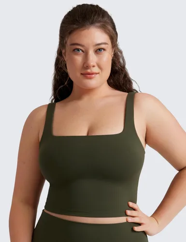 Miniatura 13 de CRZ YOGA Butterluxe Brasier deportivo de cuello cuadrado para mujer, estilo camiseta corta sin mangas, acolchado con soporte integrado para yoga