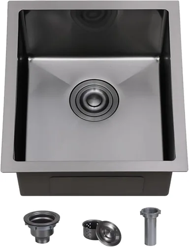 Miniatura 10 de VCCUCINE - Fregadero de barra de 13 x 15 pulgadas, fregadero de cocina pequeño de acero inoxidable hecho a mano, cuenco individual para exteriores