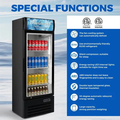 Miniatura 4 de Refrigeradores comerciales Bluelinecool 9 pies cúbicos verticales para exhibición, enfriador de bebidas con puerta de vidrio y luz LED, estantes