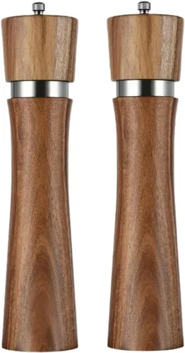 Miniatura 13 de Steel Ring Pepper Grinder,Manual Acacia Wood Mill,Multi Use Seasoning Bottle,Ceramic Core,BBQ Tool Shaker Sets (10in Set With Base)