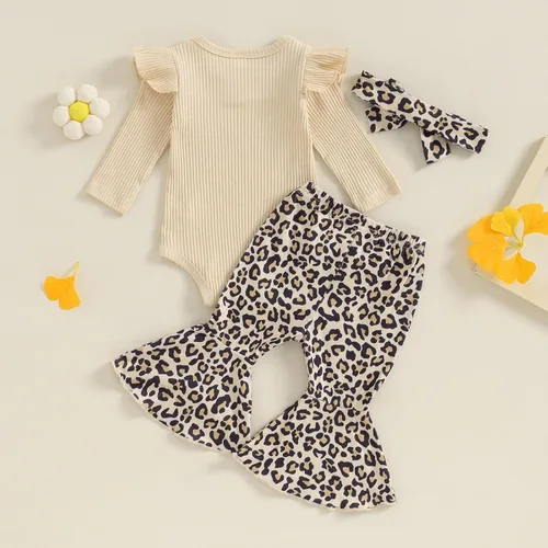 Miniatura 18 de Kuriozud Conjunto de mameluco con volantes para bebé recién nacida, con volantes, lindo conjunto de pantalones acampanados con diadema