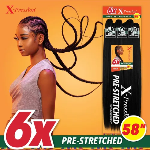 Miniatura 3 de Sensationnel X-pression - Trenza preestirada para trenzado - 6 piezas de trenza de 58 pulgadas, todo kanekalon retardante de llama sintético