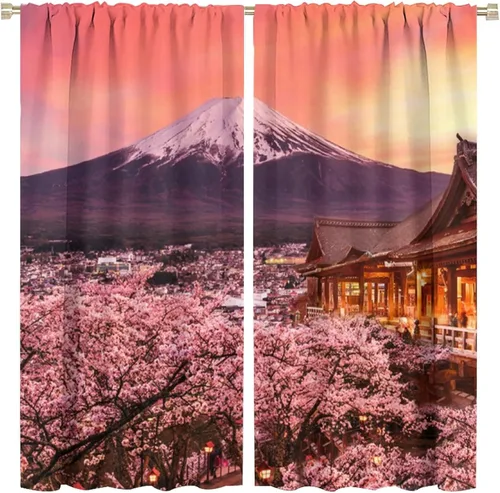 Miniatura 37 de Cortinas opacas con diseño floral de galaxia azul abstracta para dormitorio, cortinas de ventana de teñido anudado con diseño de flor de cerezo