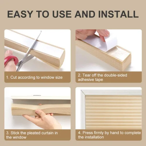 Miniatura 5 de Paquete de 2 persianas temporales para ventana, persianas plisadas autoadhesivas sin cordón sin taladro, persianas de tela para oscurecer la Blanco