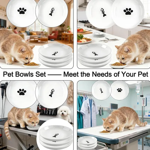 Miniatura 7 de Paquete de 3 cuencos de cerámica para gatos para interiores, platos antifatiga y antibigotes, 5.9 pulgadas de ancho, platos de cerámica poco Pata