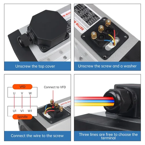 Miniatura 3 de RATTMMOTOR Motor de husillo de 2.2KW 220V cuadrado refrigerado por aire ER20, 24000RPM husillo de alta velocidad 4 rodamientos trifásicos 6A 400Hz