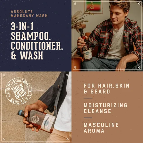 Miniatura 3 de 18.21 Man Made Original Absolute Mahogany 3-in-1 Body Wash, Shampoo, & Conditioner for Men, All Hair & Skin Types, Strengthens and Moisturizes in a