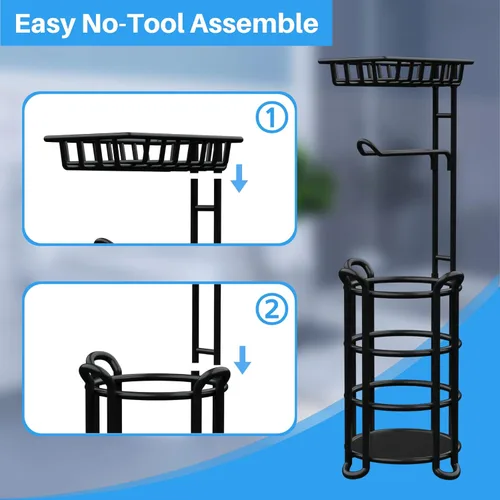 Miniatura 8 de Soporte de papel higiénico con estante, estante de almacenamiento de rollos de papel higiénico con dispensador para baño, color negro
