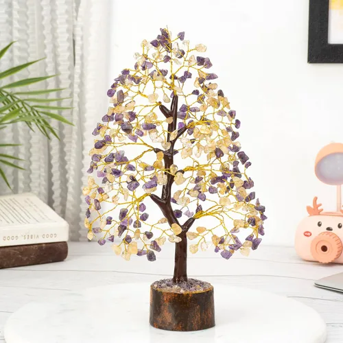Miniatura 2 de Árbol de la vida de cristal de amatista y citrina, hecho a mano; árbol del dinero feng shui de piedras preciosas, decoración de cristal, regalo