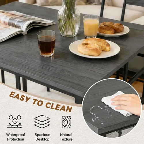 Miniatura 4 de Juego de mesa de comedor para 4, juego de mesa de cocina y sillas de 5 piezas, mesa de comedor rectangular de madera con marco de metal y tablero