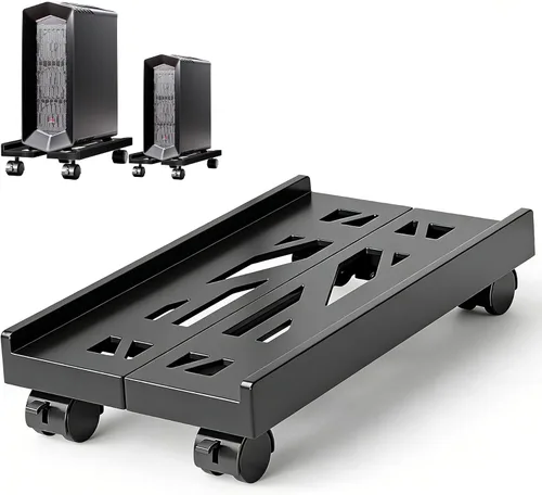 Miniatura 8 de Soporte de torre de computadora, Soporte de CPU móvil ajustable de Hmseng con 4 ruedas giratorias, Soporte de torre de PC para la mayoría de PC Negro