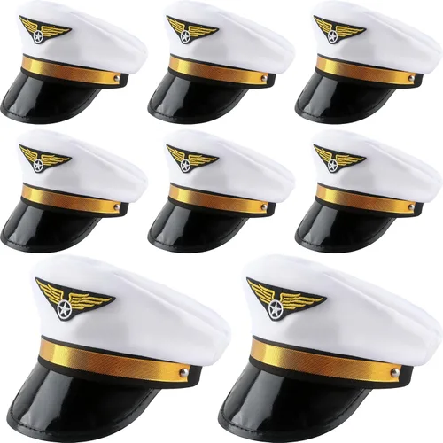 Miniatura 9 de Paquete de 8 sombreros de piloto para niños, sombrero de capitán de avión, sombrero de piloto de aerolínea para niños y niñas, accesorio