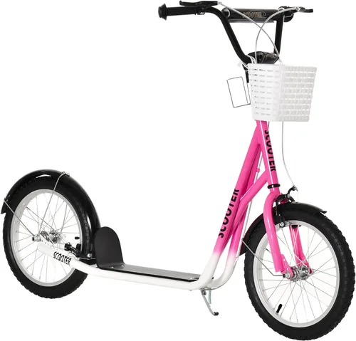 Miniatura 11 de Aosom Patinete juvenil con manillar ajustable, frenos dobles, neumáticos de goma inflables de 16 pulgadas, canasta, portavasos